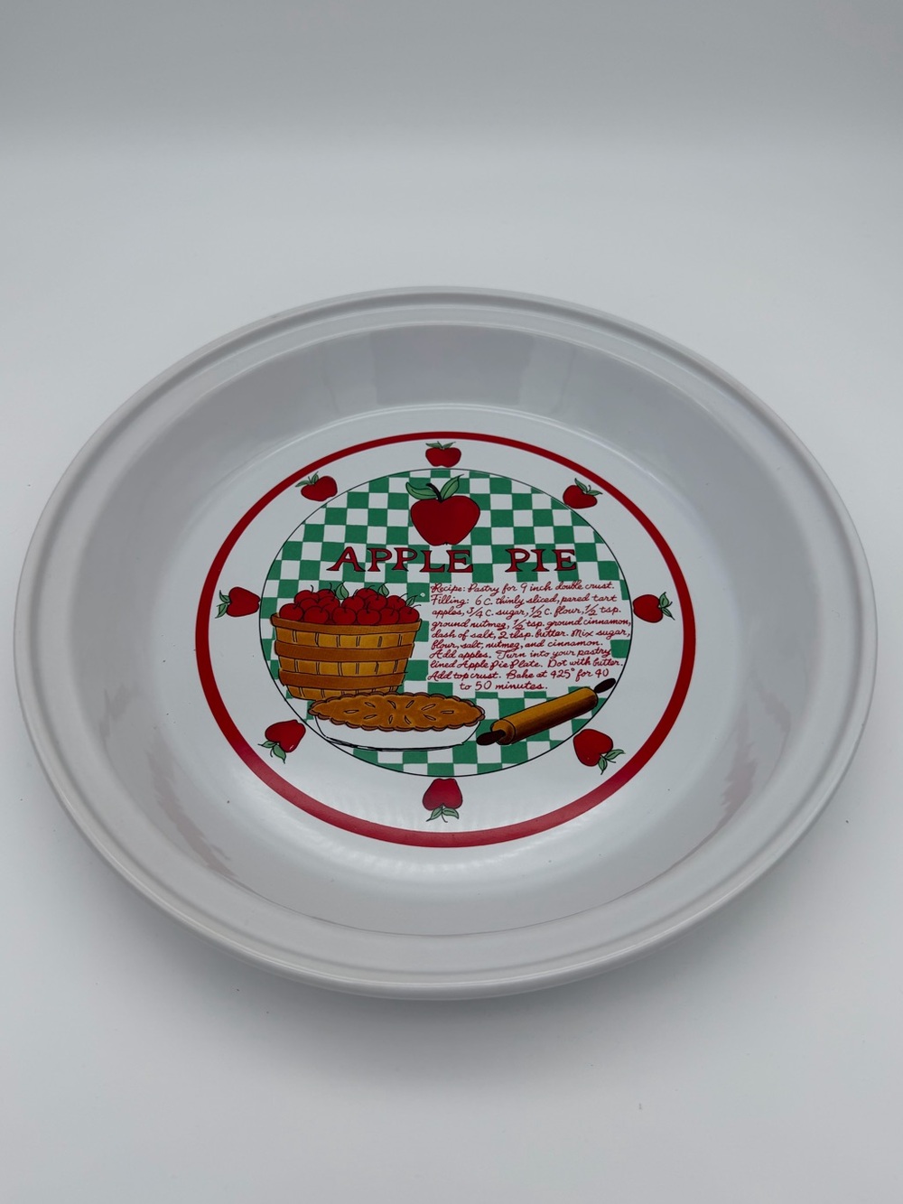Vintage Over and Back Apple Pie Recipe Ceramic Pie Plate 10” Country Kitchen